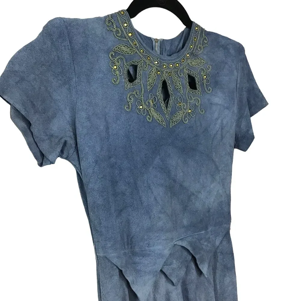 vintage 40's dress with cutouts blue‎ XS - Picture 5 of 9